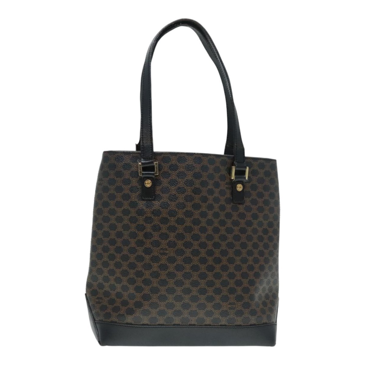 Celine Macadam Canvas Hand Bag Pvc Black Gold Auth 90948